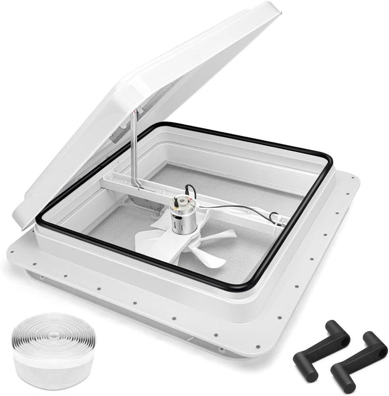 GDDGHS RV Vent Fan 14 Inch Trailer Roof Vent with 12V Fan, 14" x 14" RV Roof Vents for Trailer/Camper, Camper Vents with 6" Blades - Image 1